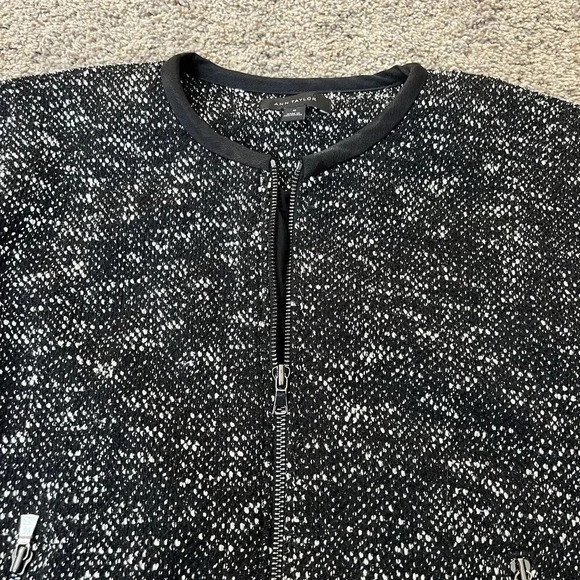 Ann Taylor Club Monaco Boucle Jacket Coat Leather Tweed Zipper Elastic Waist‎ M - Picture 12 of 13